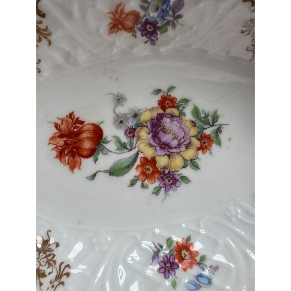 Schumann Bavaria Serving Bowl Gilt Dresden Floral Oval Scalloped Porcelain - Picture 9 of 14